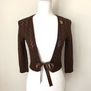Sleeping on Snow Brown Ribbon Tie Shrug Cardigan